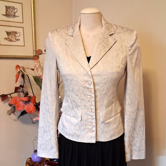 Preowned le chateau Women’s Lined Blazer Silver White Printed Jacket - Picture 5 of 8